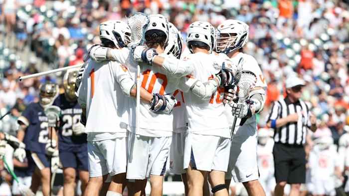 The Virginia men's lacrosse team during the game against Notre Dame in the semifinals of the NCAA Men's Lacrosse Championship.
